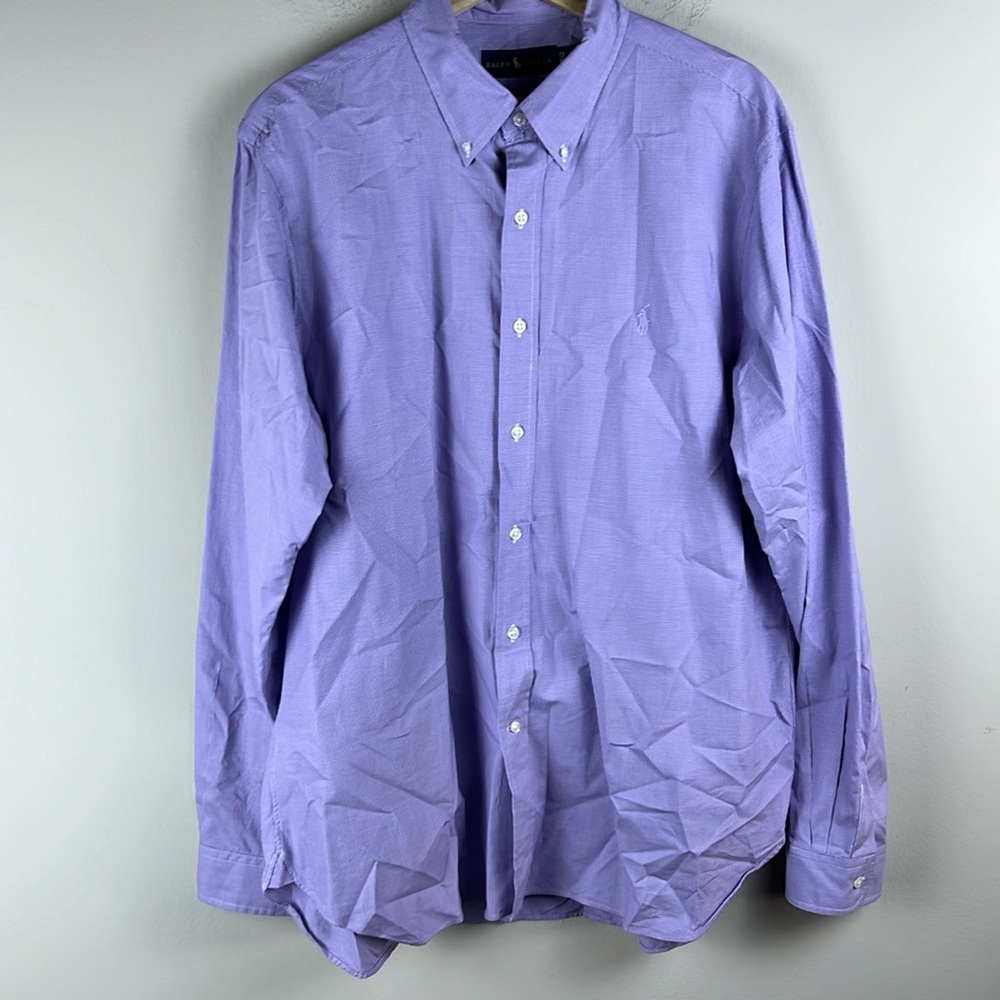 Ralph Lauren Mens 17/43 Purple & White Plaid Long Sleeve Button-Down